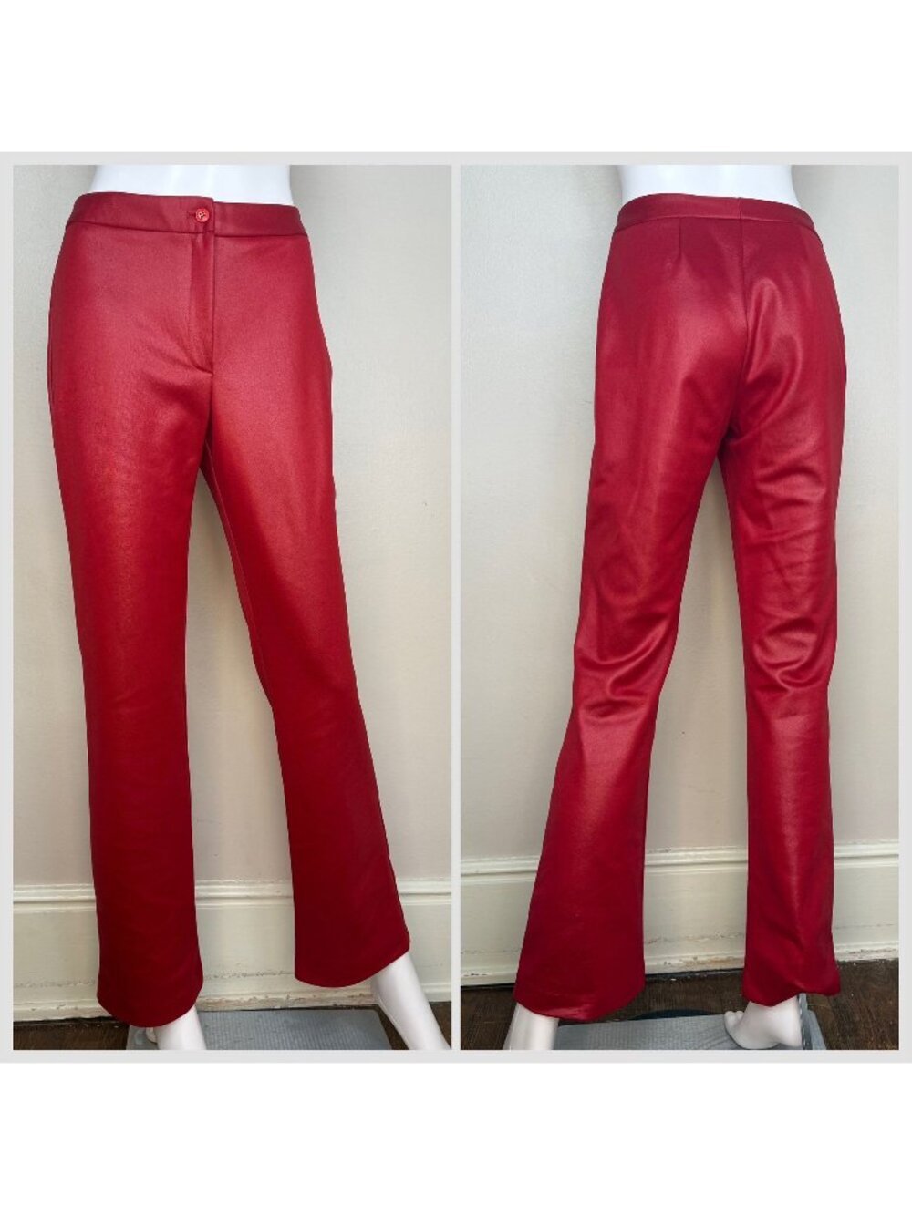 Vintage 1990s Shiny Red Pants Flare Leg, Star CCC City Clothing Co Size XS/Small